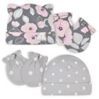 Alternate image 0 for Gerber&reg; Size 0-6M 4-Piece Floral Caps and Mittens Set in Grey