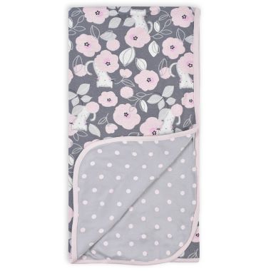 Gerber&reg; Floral Reversible Baby Blanket in Grey/Pink. View a larger version of this product image.
