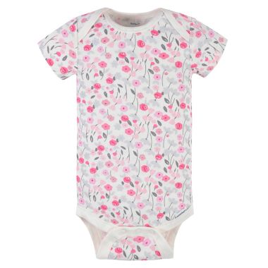 Gerber&reg; Size 6-9M 3-Pack Roses Short Sleeve Onesies&reg; Bodysuits in Pink. View a larger version of this product image.