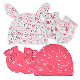 Gerber® 4-Piece Floral Caps & Mittens Set in Pink