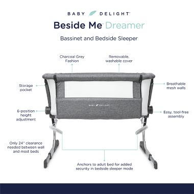 Baby Delight&reg; Beside Me&trade; Dreamer Bassinet &amp; Bedside Sleeper in Charcoal Tweed. View a larger version of this product image.
