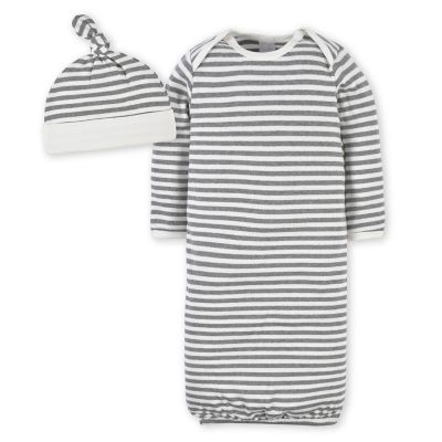 Gerber&reg; 2-Piece Gown and Hat Set in Grey Stripe