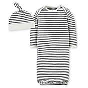 Gerber&reg; 2-Piece Gown and Hat Set in Grey Stripe