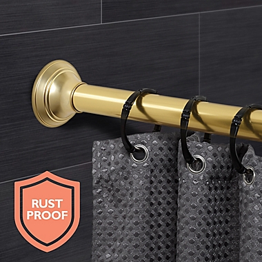 Squared Away&trade; NeverRust&trade; Aluminum Tension Shower Rod in Gold. View a larger version of this product image.