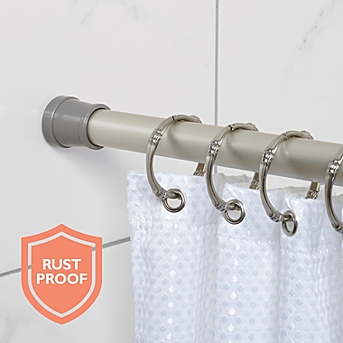Squared Away&trade; NeverRust&trade; Aluminum Adjustable Tension Shower Rod in Brushed Nickel. View a larger version of this product image.