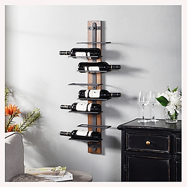 StyleCraft Heath Wood and Metal Wall Wine Holder in Espresso/Black. View a larger version of this product image.