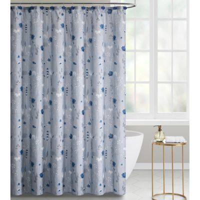 Floral Geometric Patterned VCNY Home Teal Blue Gray Beige Fabric Shower Curtain 