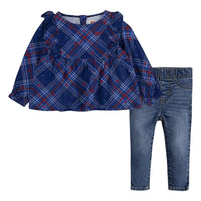 Levi&#39;s&reg; 2-Piece Woven Top and Jegging Set in Blue Plaid