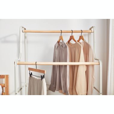 Squared Away&trade; 2-Tier Garment Rack with Storage Base in Blond/Coconut Milk. View a larger version of this product image.
