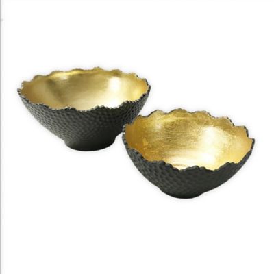 A&amp;B Home Transitional Aluminum Bowls in Black/Gold (Set of 2)