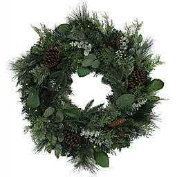 Bee & Willow™ 30-Inch Pre-Lit Pinecone and Berry Christmas Wreath in Green/White