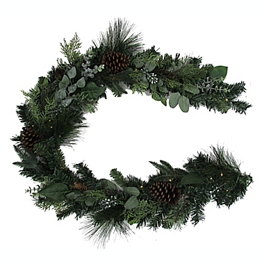 Bee &amp; Willow&trade; 6-Foot Pine Cone and Berry LED Garland in Green/White. View a larger version of this product image.