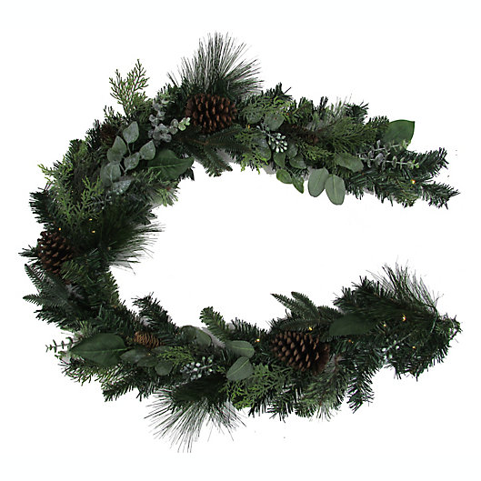 Alternate image 1 for Bee & Willow™ 6-Foot Pine Cone and Berry LED Garland in Green/White