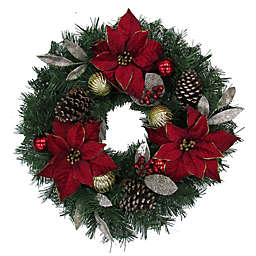 Bee & Willow™ 26-Inch Traditional Artificial Poinsettia Wreath in Red/Gold