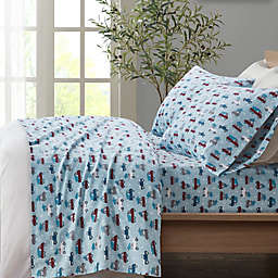 True North by Sleep Philosophy Cozy Flannel 100% Cotton Printed Queen Sheet Set in Blue Cars