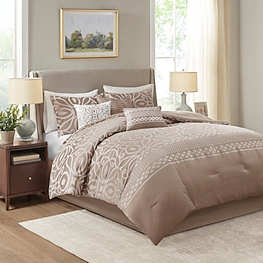 Madison Park&reg; Carina 7-Piece Jacquard Queen Comforter Set in Taupe. View a larger version of this product image.