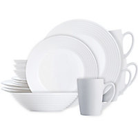 16-Piece Simply Essential Opal Rim Glass Dinnerware Set (White)