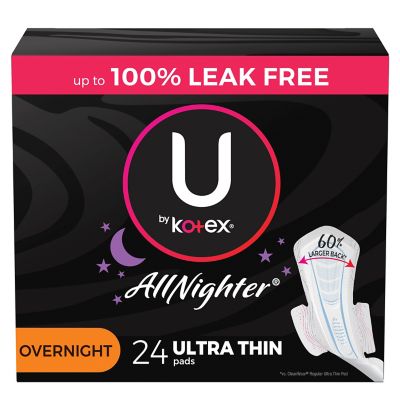 U by Kotex&reg; Allnighter&reg; 24-Count Ultra Thin Overnight Pads with Wings