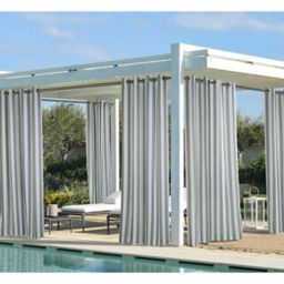 Coastal Stripe 108-Inch Indoor/Outdoor Window Curtain Panel in Dark Grey (Single)