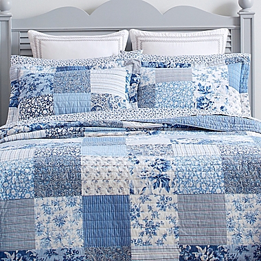Laura Ashley&reg; Paisley Patchwork 3-Piece Reversible Full/Queen Quilt Set in Blue. View a larger version of this product image.