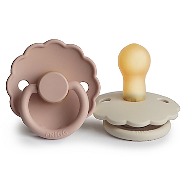Mushie FRIGG 0-6M 2-Pack Daisy Rubber Pacifiers in Blush/Cream. View a larger version of this product image.