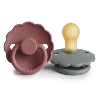 FRIGG Daisy 6-18M 2-Pack Rubber Pacifiers in Grey/Brown. View a larger version of this product image.