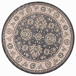 HomeRoots Floral 7'10 Round Area Rug in Grey/Ivory