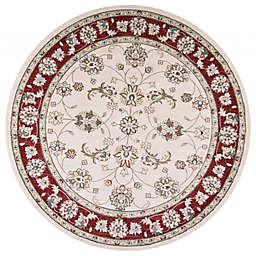 HomeRoots Traditional 7' Round Rug in Ivory/Red