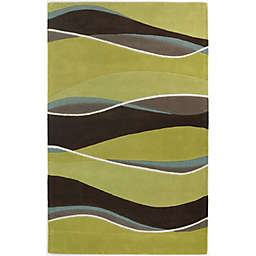 HomeRoots Abstract Landscape 5' x 8' Area Rug in Lime/Mocha