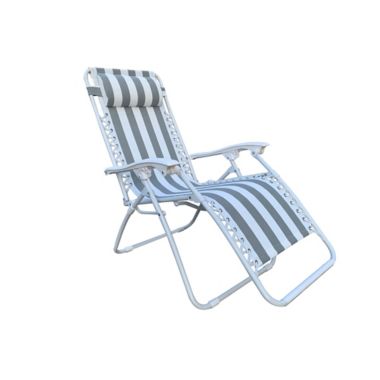 Simply Essential&trade; Cabana Stripe Outdoor Folding Zero Gravity Lounger Chair in Grey/White. View a larger version of this product image.