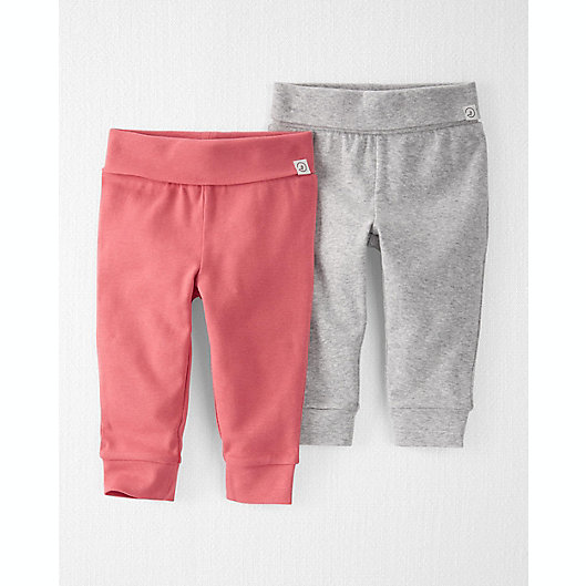 Alternate image 1 for OshKosh B'gosh® 2-Pack Organic Cotton Grow-With-Me Pants in Pink/Grey