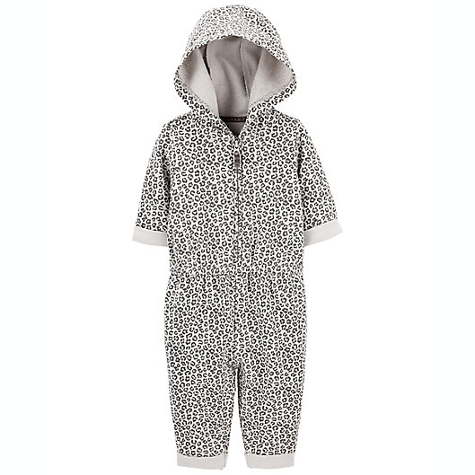Alternate image 1 for carter's® Size 3M Hooded Leopard Jumpsuit in Grey