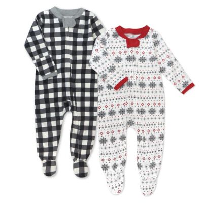Honest&reg; 2-Pack Painted Buffalo Check Organic Cotton Footed Pajamas in Black