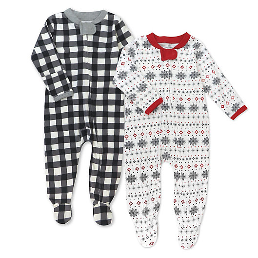 Alternate image 1 for Honest® 2-Pack Painted Buffalo Check Organic Cotton Footed Pajamas in Black
