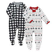 Honest&reg; Size 3-6M 2-Pack Painted Buffalo Check Organic Cotton Footed Pajamas in Black