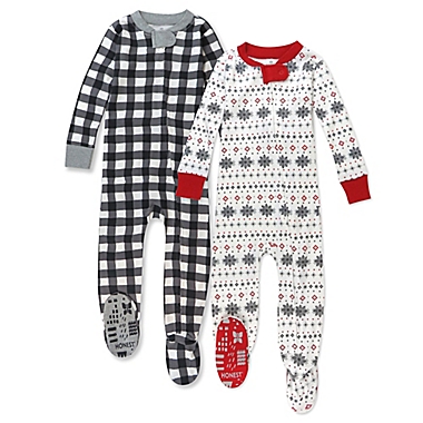 Honest&reg; Size 12M 2-Pack Painted Buffalo Check Organic Cotton Footed Pajamas in Black. View a larger version of this product image.