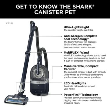 Shark&reg; CZ351 Canister Pet Bagless Corded Vacuum in Navy/Silver. View a larger version of this product image.