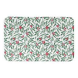 Designs Direct 21" x 34" Leaves And Holly Berries Bath Mat in White/Green