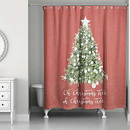 Designs Direct 71-Inch x 74-Inch "Oh Christmas Tree" Shower Curtain in Red