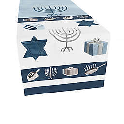 Laural Home Happy Hanukkah Table Runner in White/Light Blue