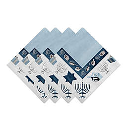 Laural Home Happy Hanukkah Napkins in White/Light Blue (Set of 4)