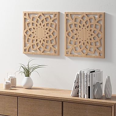 Madison Park&reg; Lotus Medallion 20-Inch x 20-Inch Wood Wall Decor in Natural (Set of 2). View a larger version of this product image.