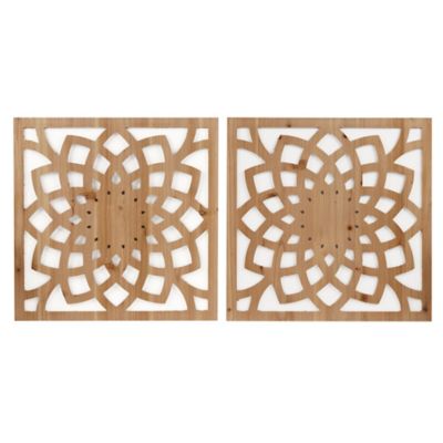 Madison Park&reg; Lotus Medallion 20-Inch x 20-Inch Wood Wall Decor in Natural (Set of 2)