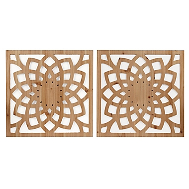Madison Park&reg; Lotus Medallion 20-Inch x 20-Inch Wood Wall Decor in Natural (Set of 2). View a larger version of this product image.