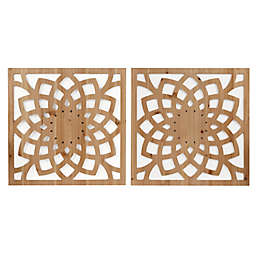 Madison Park® Lotus Medallion 20-Inch x 20-Inch Wood Wall Decor in Natural (Set of 2)