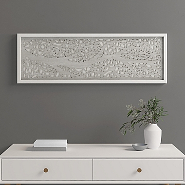 Madison Park&reg; Laurel Branches 12-Inch x 36-Inch Carved Wood Panel Wall Decor in Grey. View a larger version of this product image.