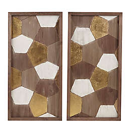 Madison Park® Motley 15-Inch x 30-Inch Geo Wood Carved Wall Panel in Neutral/Gold (Set of 2)
