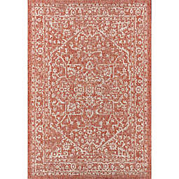 JONATHAN Y Bohemian Medallion 9' x 12' Indoor/Outdoor Area Rug in Red/Taupe