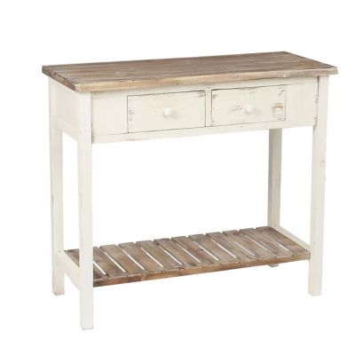 2 Drawer Vintage Console Table In Off, Distressed Off White Console Table
