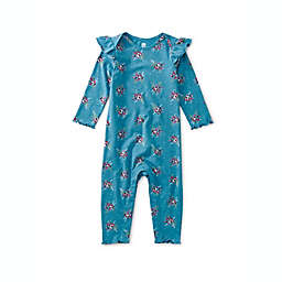 Tea Collection Village Floral Ruffled Up Baby Romper in Blue